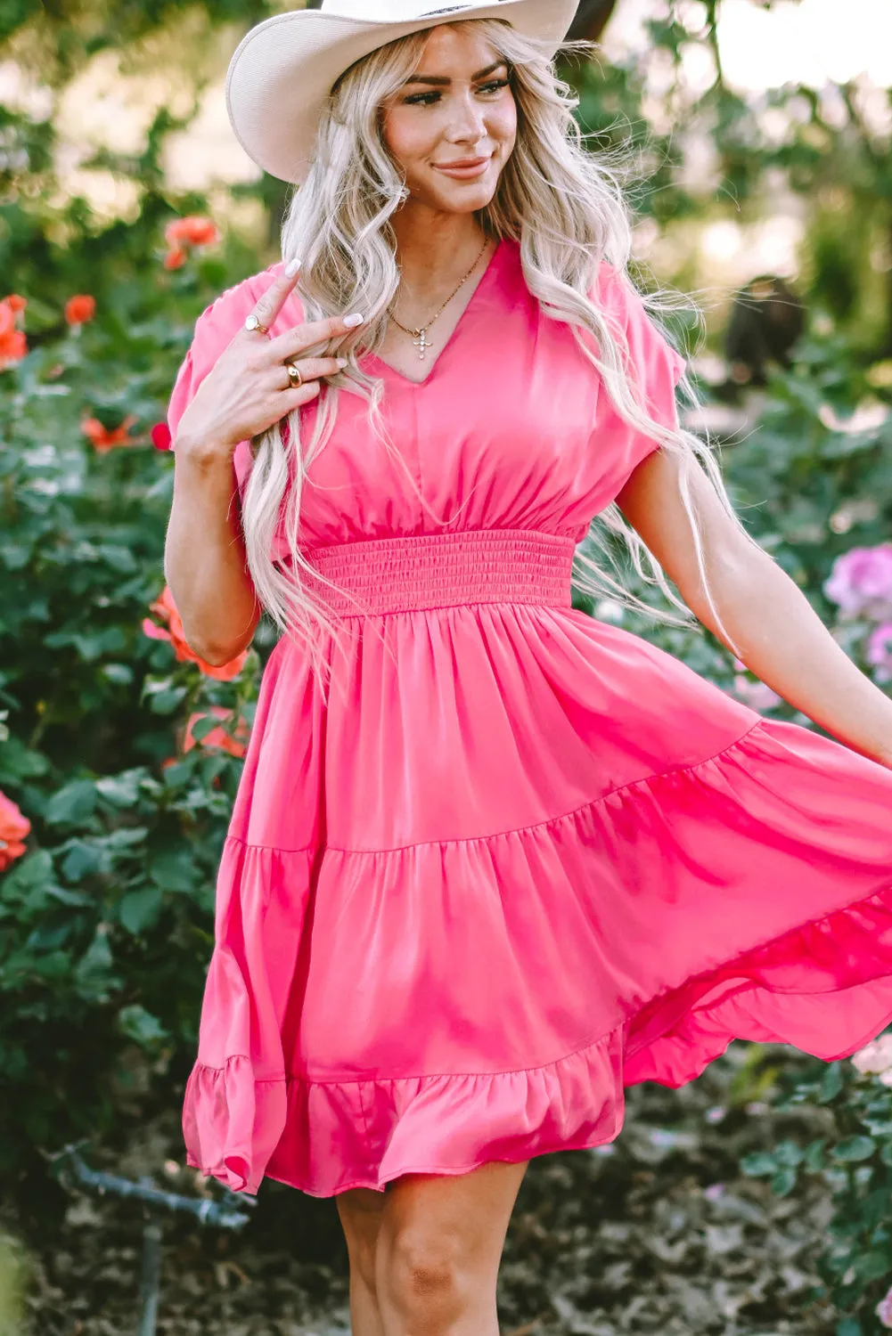 Smock Waist Tiered Ruffled Dress