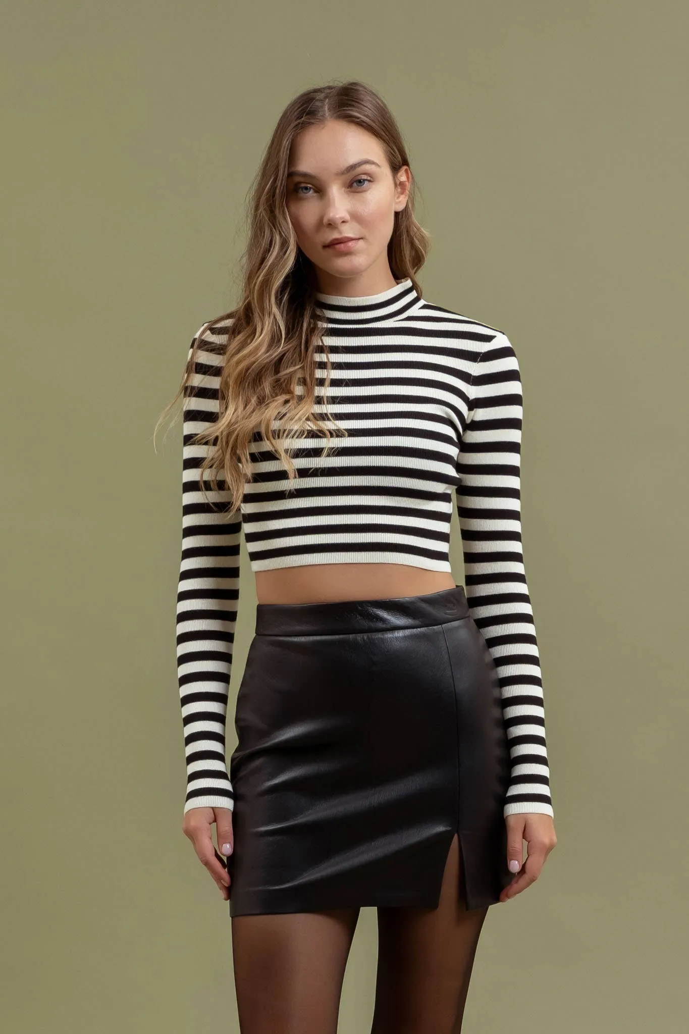 STRIPE MOCK NECK  SWEATER: