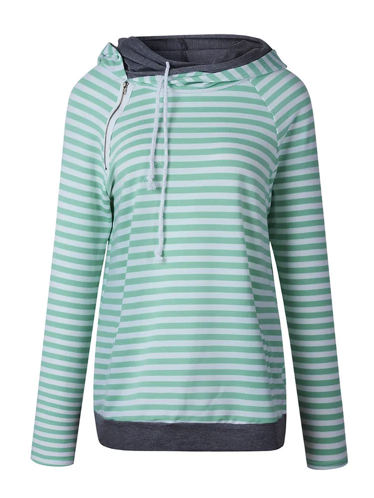 Stripe Patchwork Women Hoodies