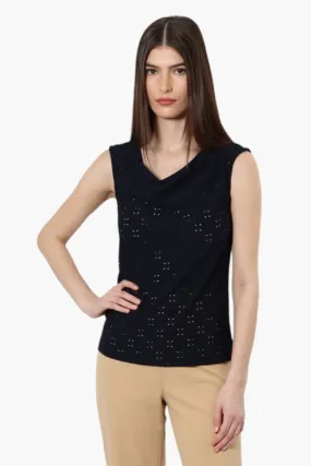 Urbanology Knit Eyelet Cowl Tank Top - Navy