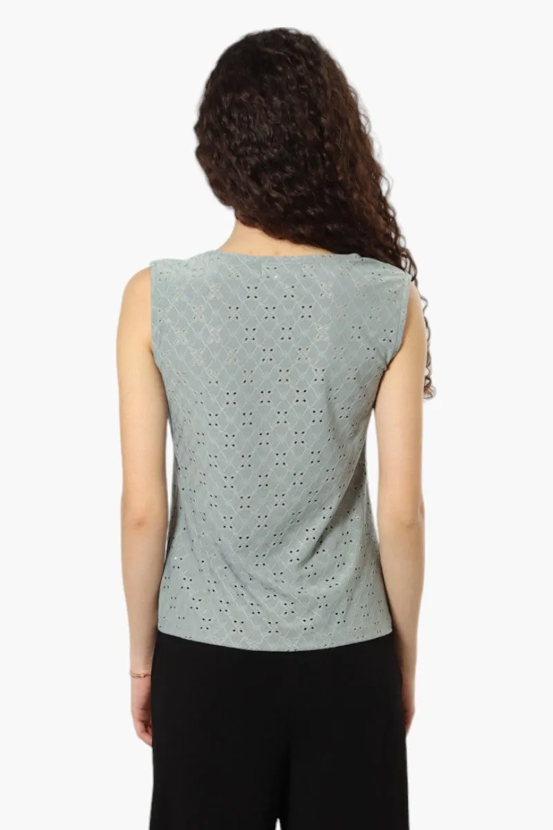 Urbanology Knit Eyelet Cowl Tank Top - Olive