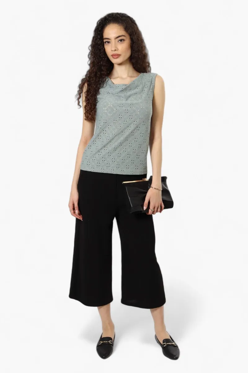 Urbanology Knit Eyelet Cowl Tank Top - Olive