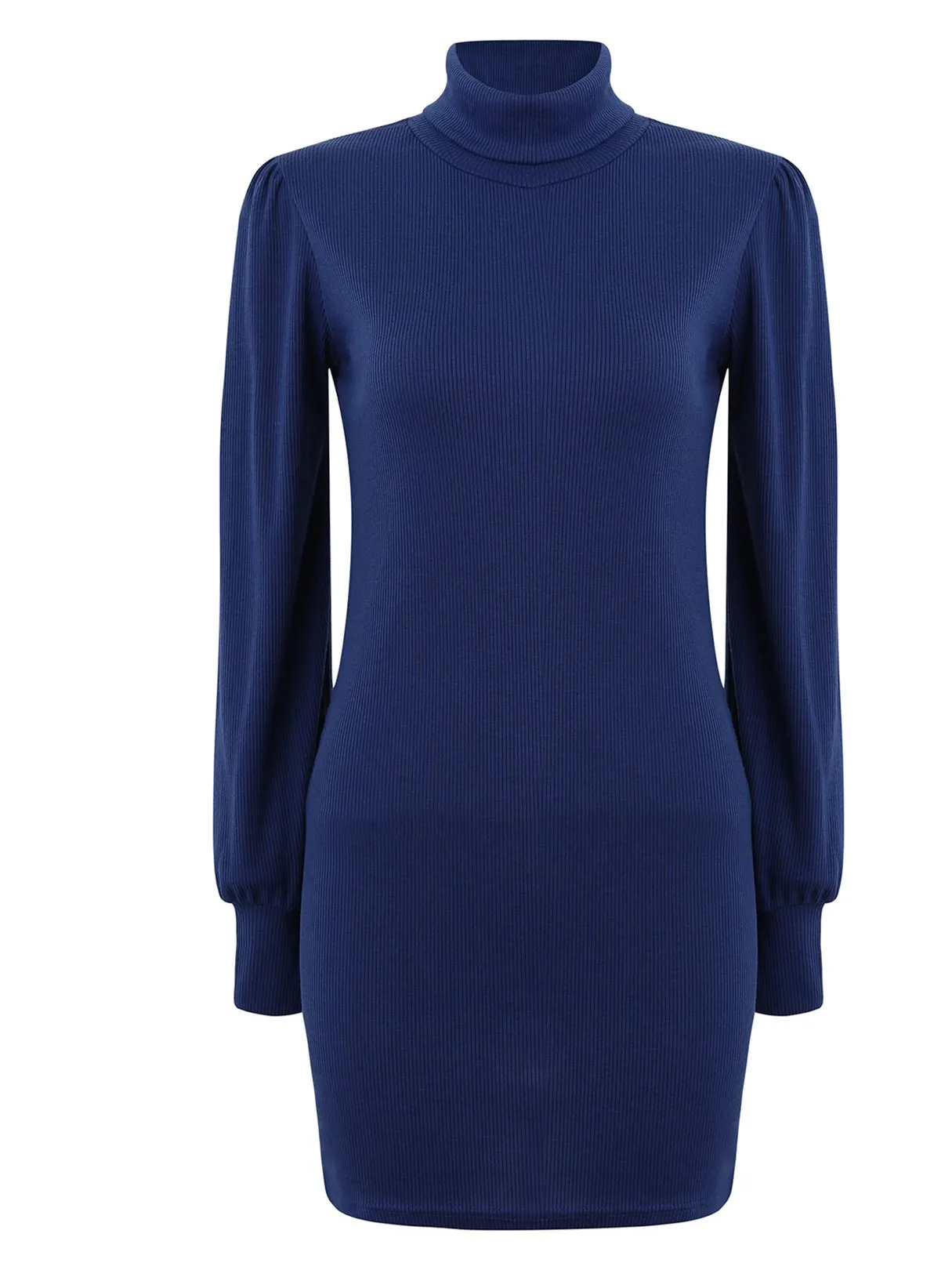 Wholesale Blue Long Sleeve Plain Bodycon Hem Dresses