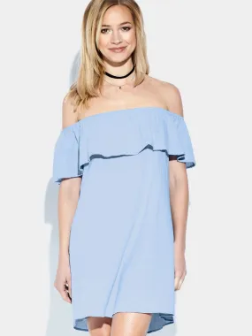 Wholesale Blue Off The Shoulder Short Sleeve Mini Dresses