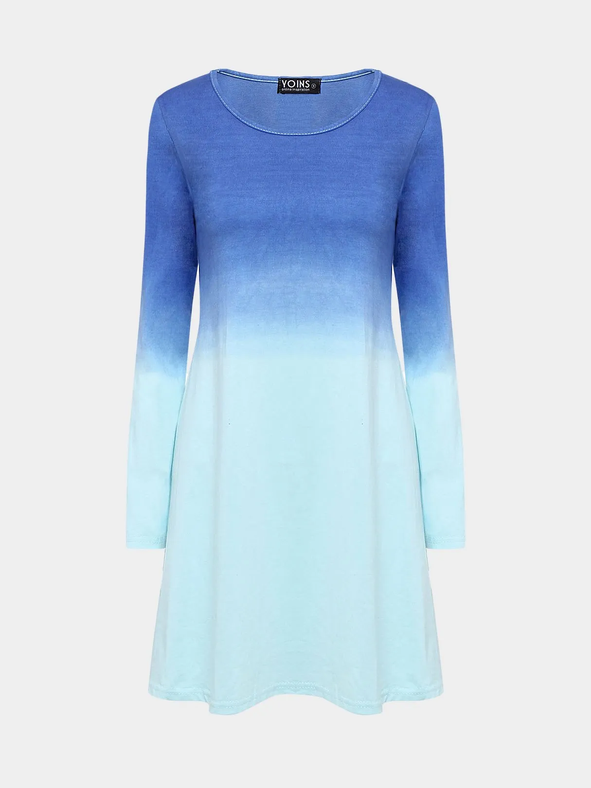 Wholesale Blue Round Neck Long Sleeve Mini Dress