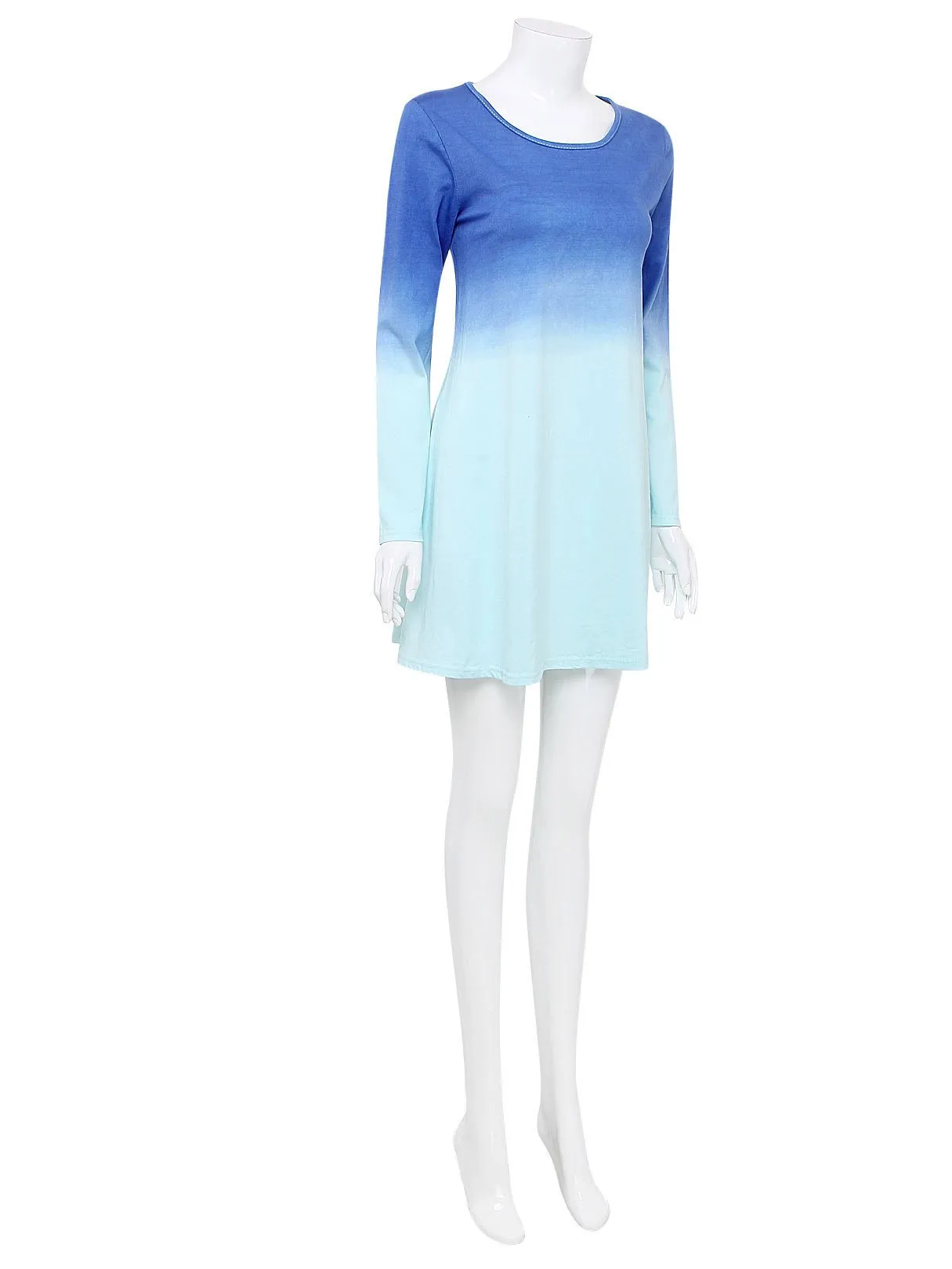 Wholesale Blue Round Neck Long Sleeve Mini Dress