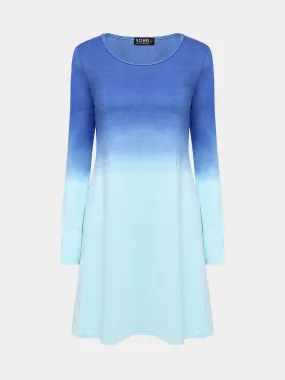 Wholesale Blue Round Neck Long Sleeve Mini Dress