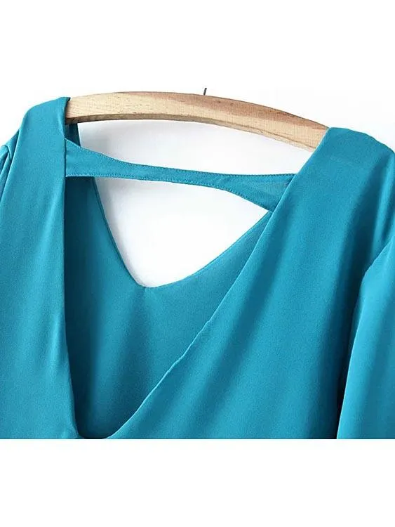 Wholesale Blue V-Neck 3/4 Length Sleeve Mini Dress