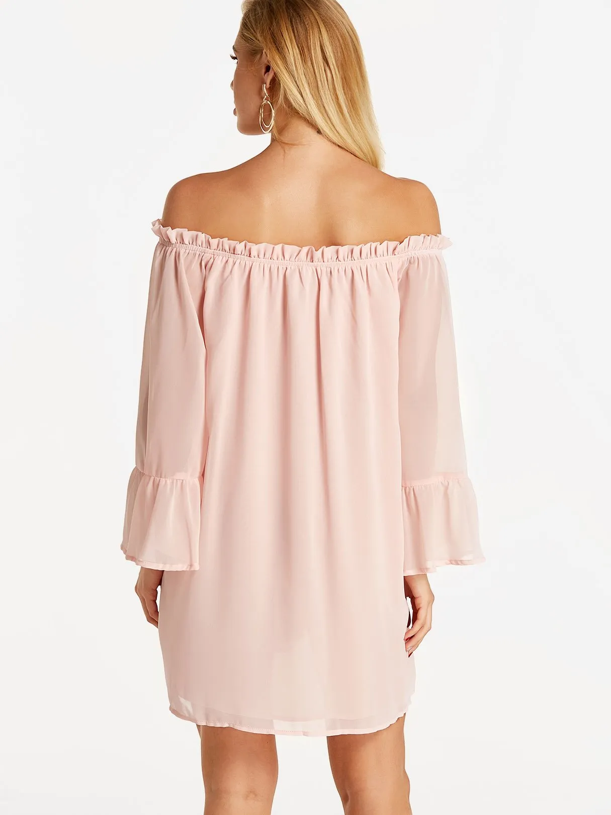 Wholesale Off The Shoulder Long Sleeve Pink Mini Dress