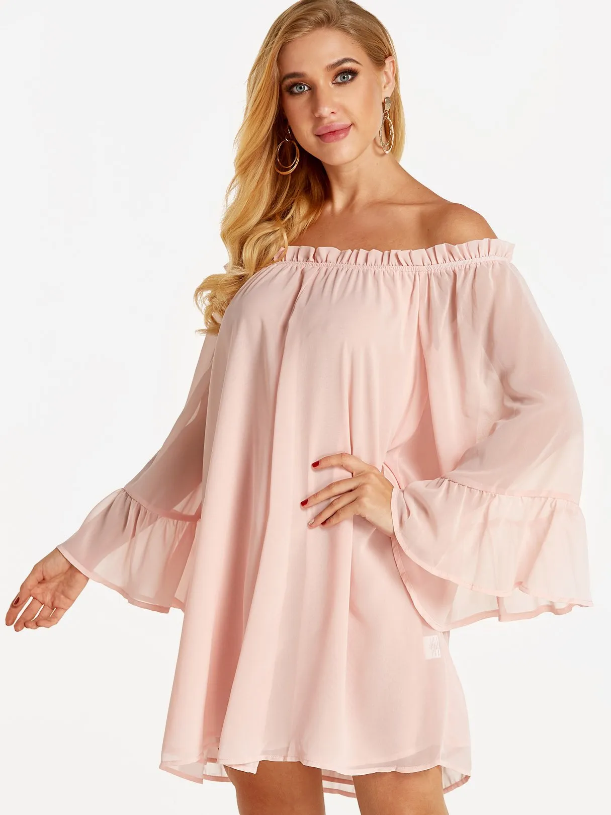 Wholesale Off The Shoulder Long Sleeve Pink Mini Dress