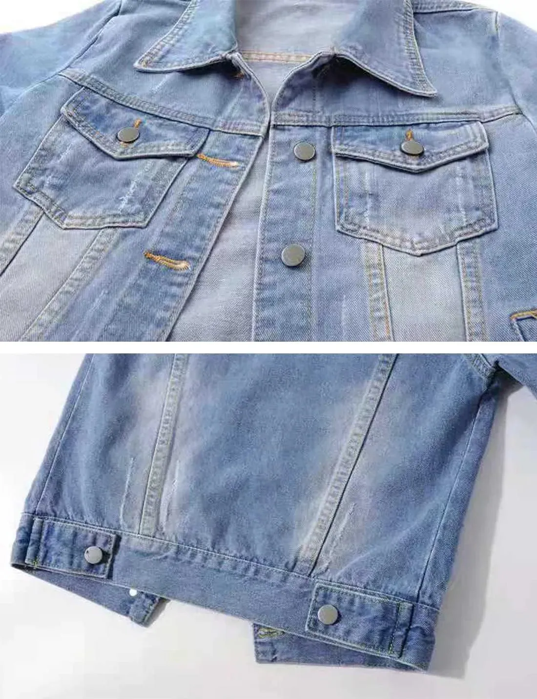 Women Boxy Denim Jacket with 3/4 Sleeves