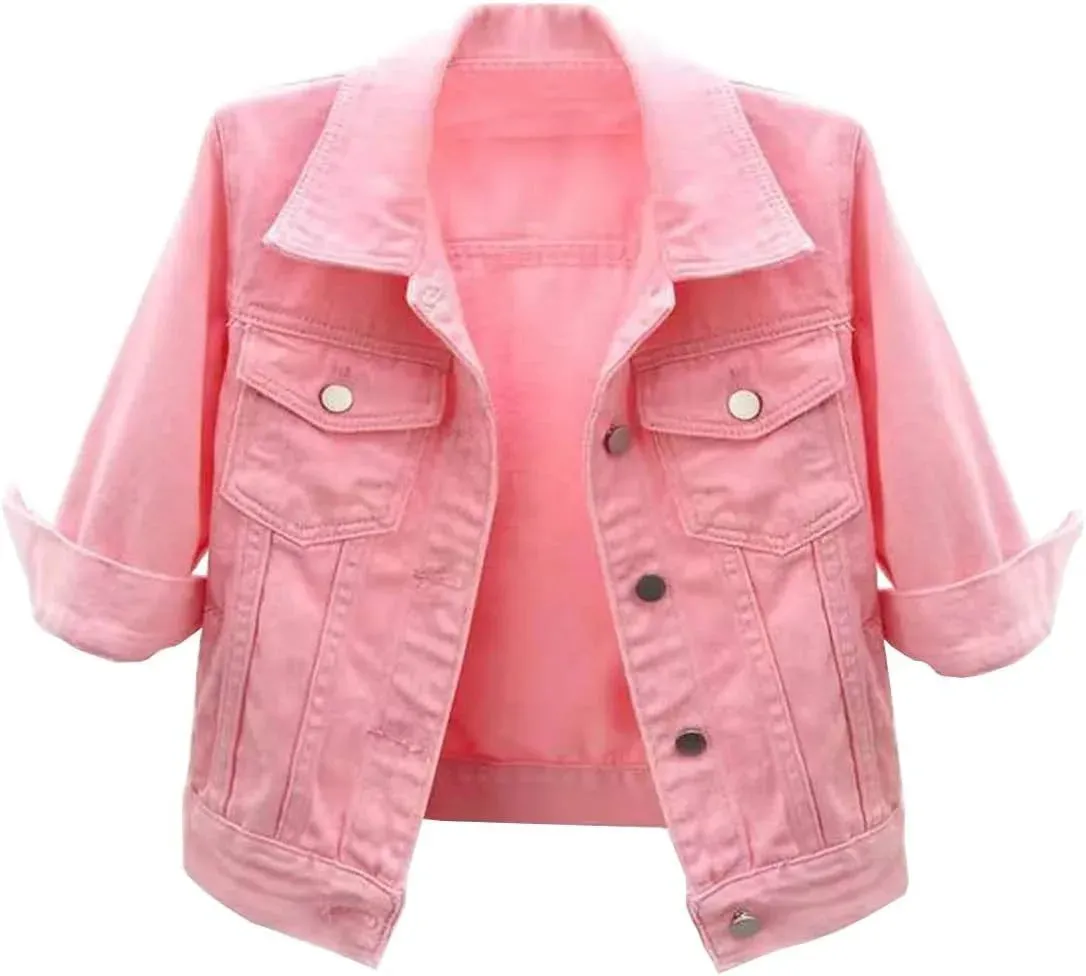 Women Boxy Denim Jacket with 3/4 Sleeves