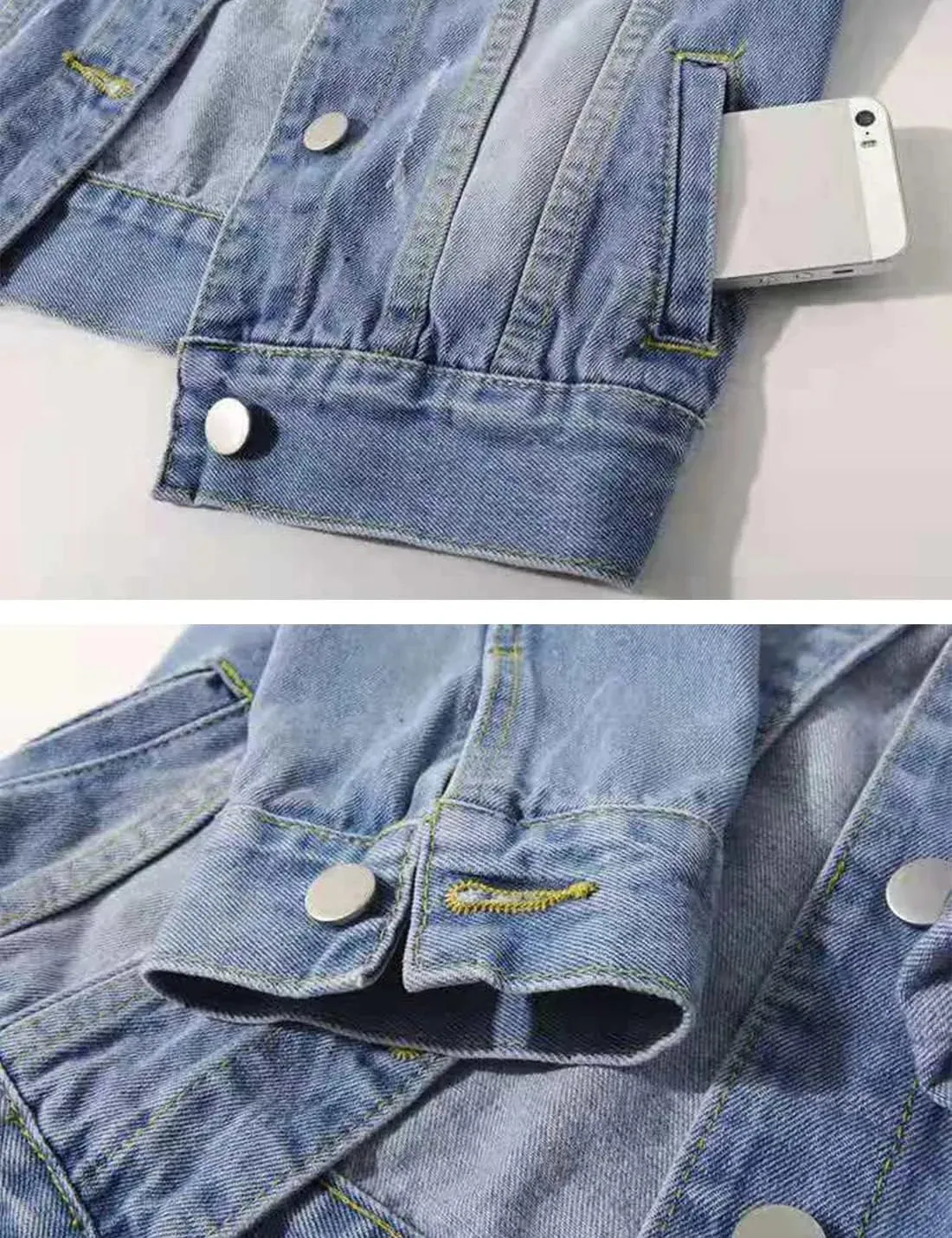 Women Boxy Denim Jacket with 3/4 Sleeves