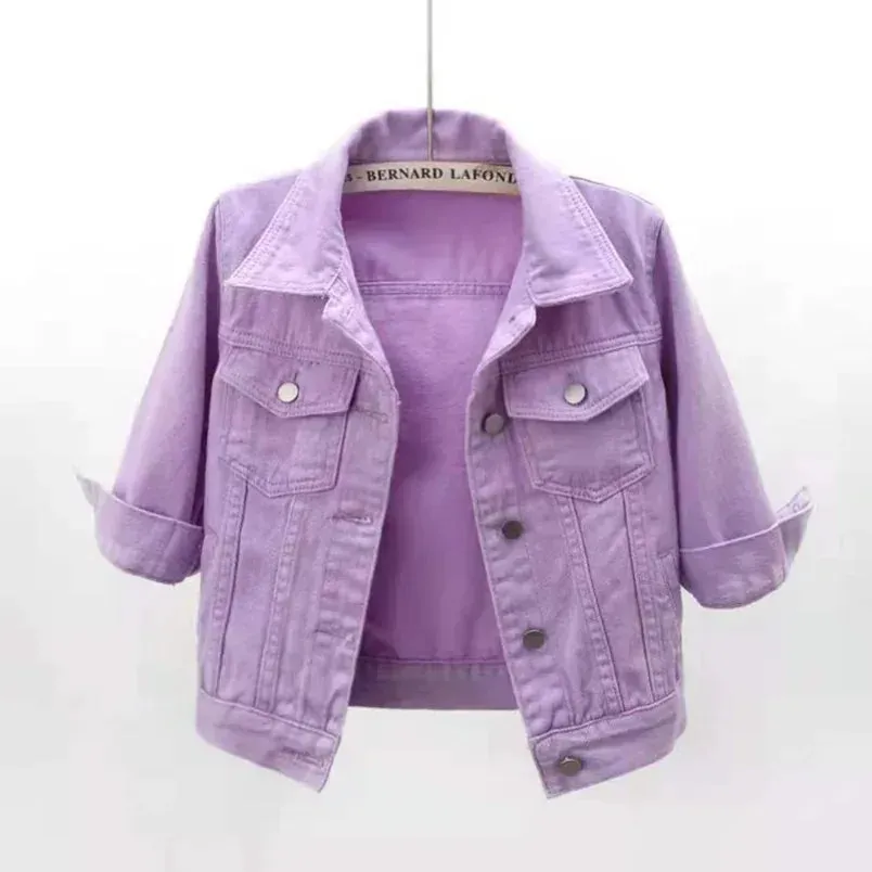 Women Boxy Denim Jacket with 3/4 Sleeves