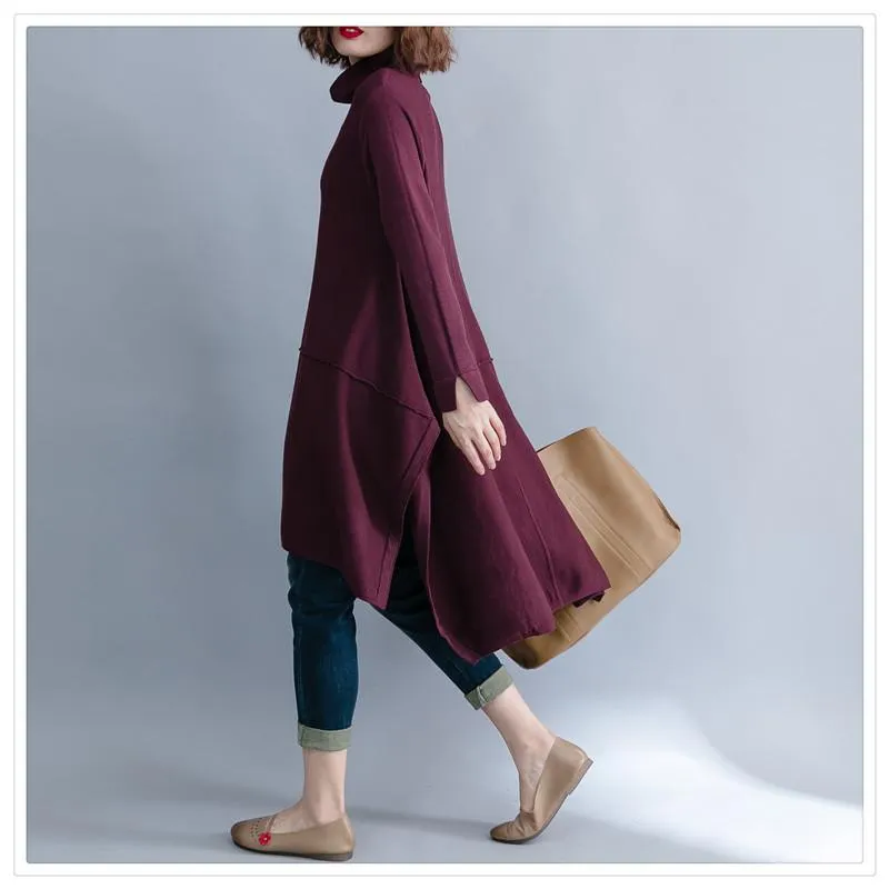 Women High Neck Irregular Fall Dresses