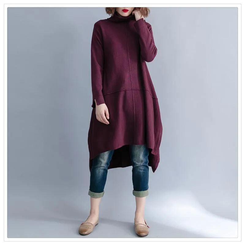 Women High Neck Irregular Fall Dresses