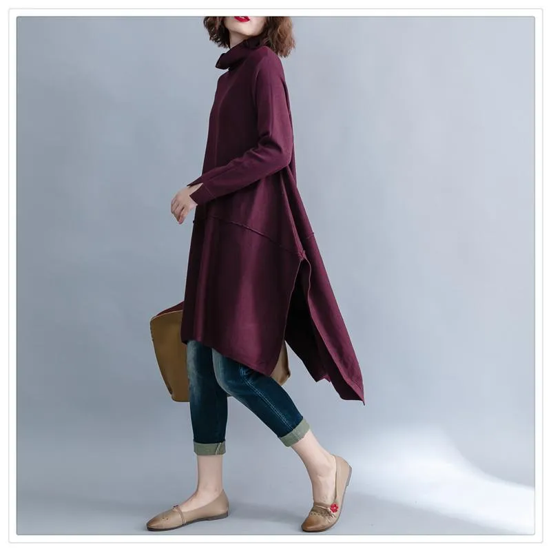 Women High Neck Irregular Fall Dresses