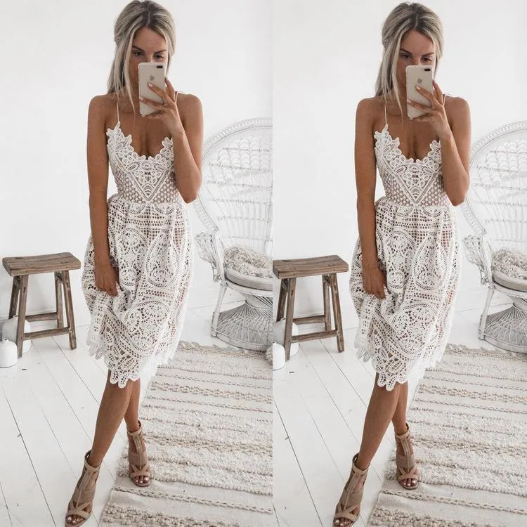 Women Lace Backless Short Dresses