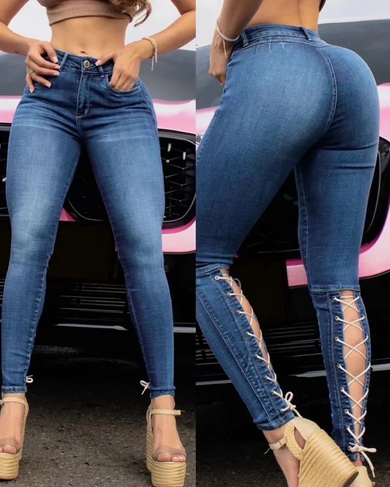 Women Strappy Skinny Jeans