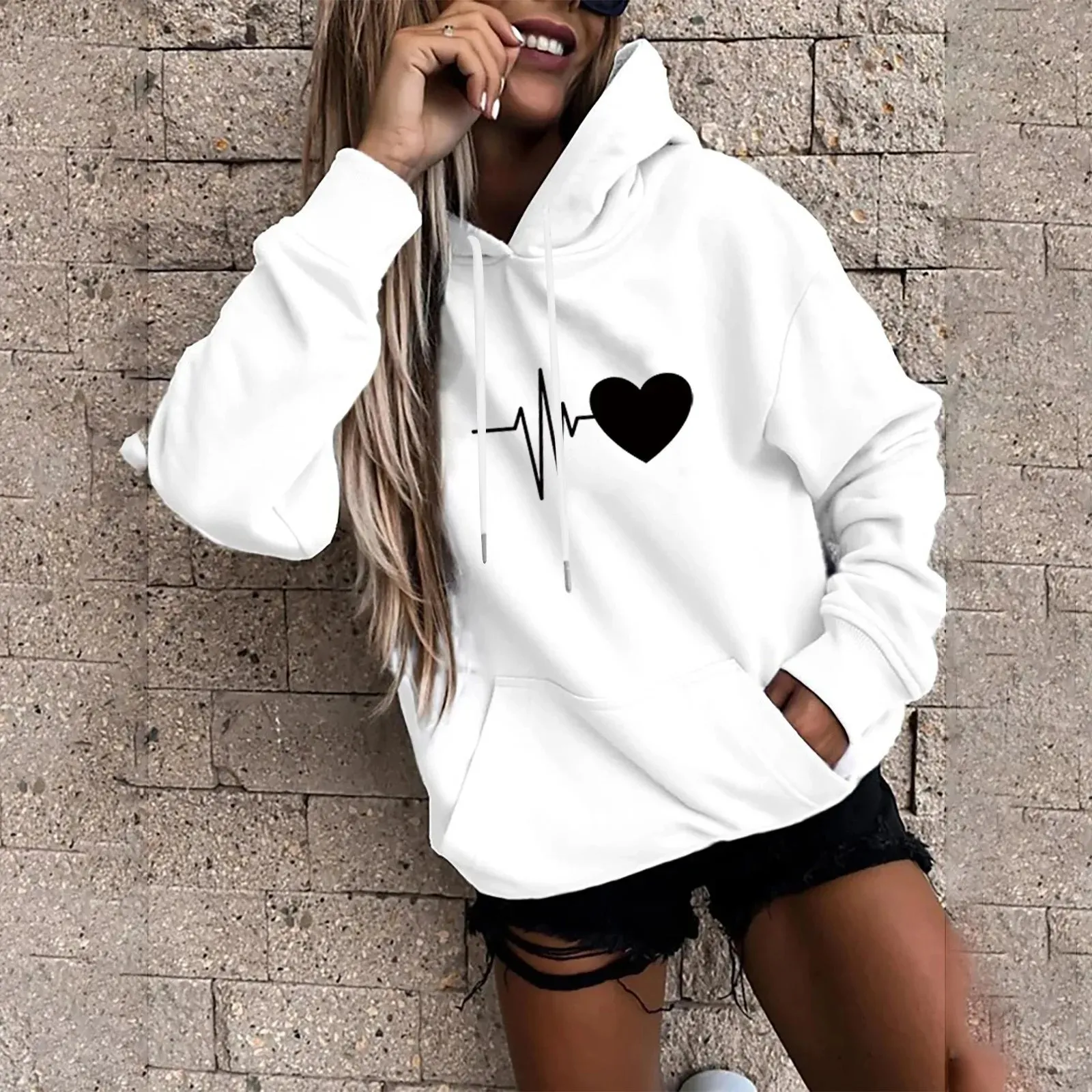 Women's Pullover Fashion Casual Fun Print Hooded Sweatshirt Loose Sports Tops Pullover