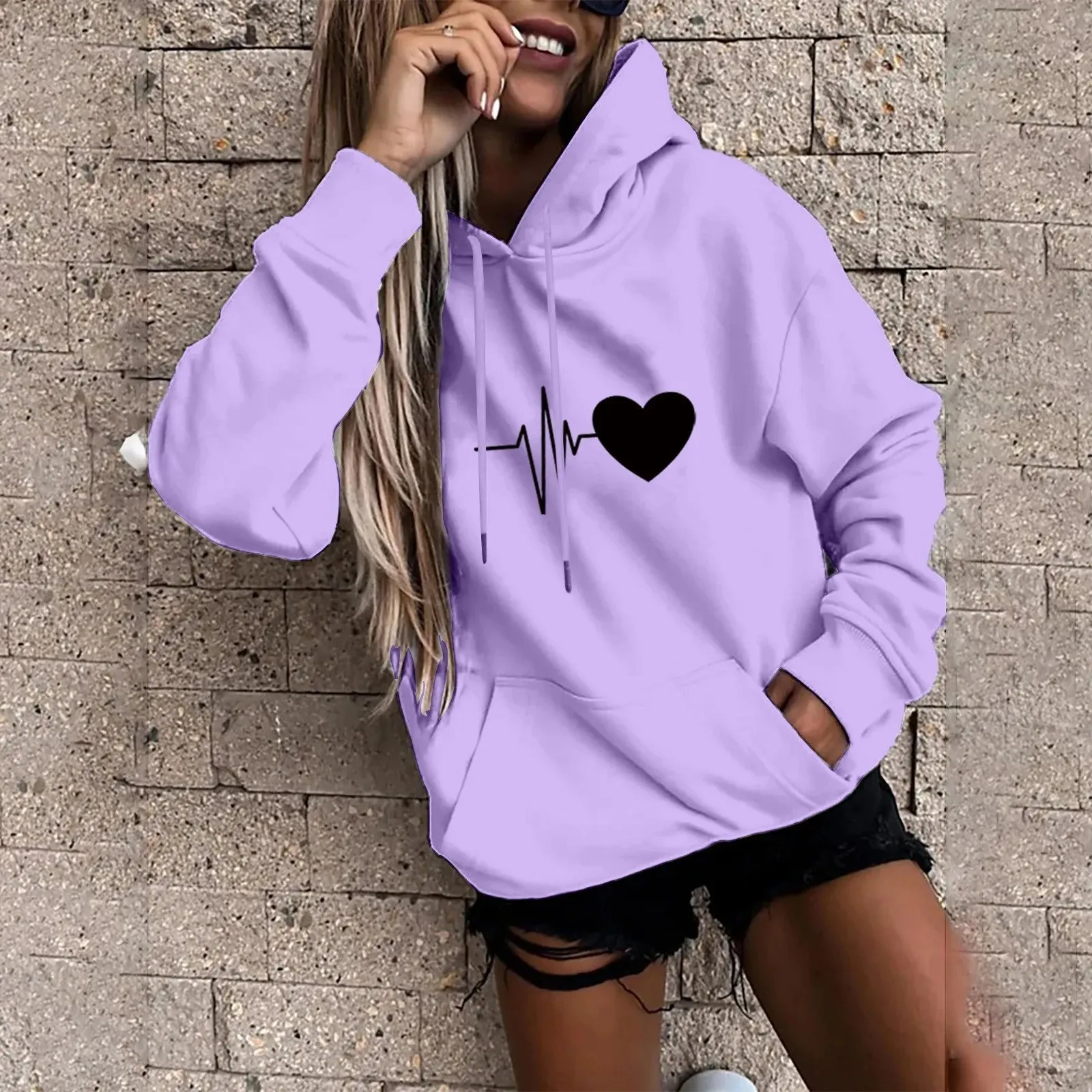 Women's Pullover Fashion Casual Fun Print Hooded Sweatshirt Loose Sports Tops Pullover