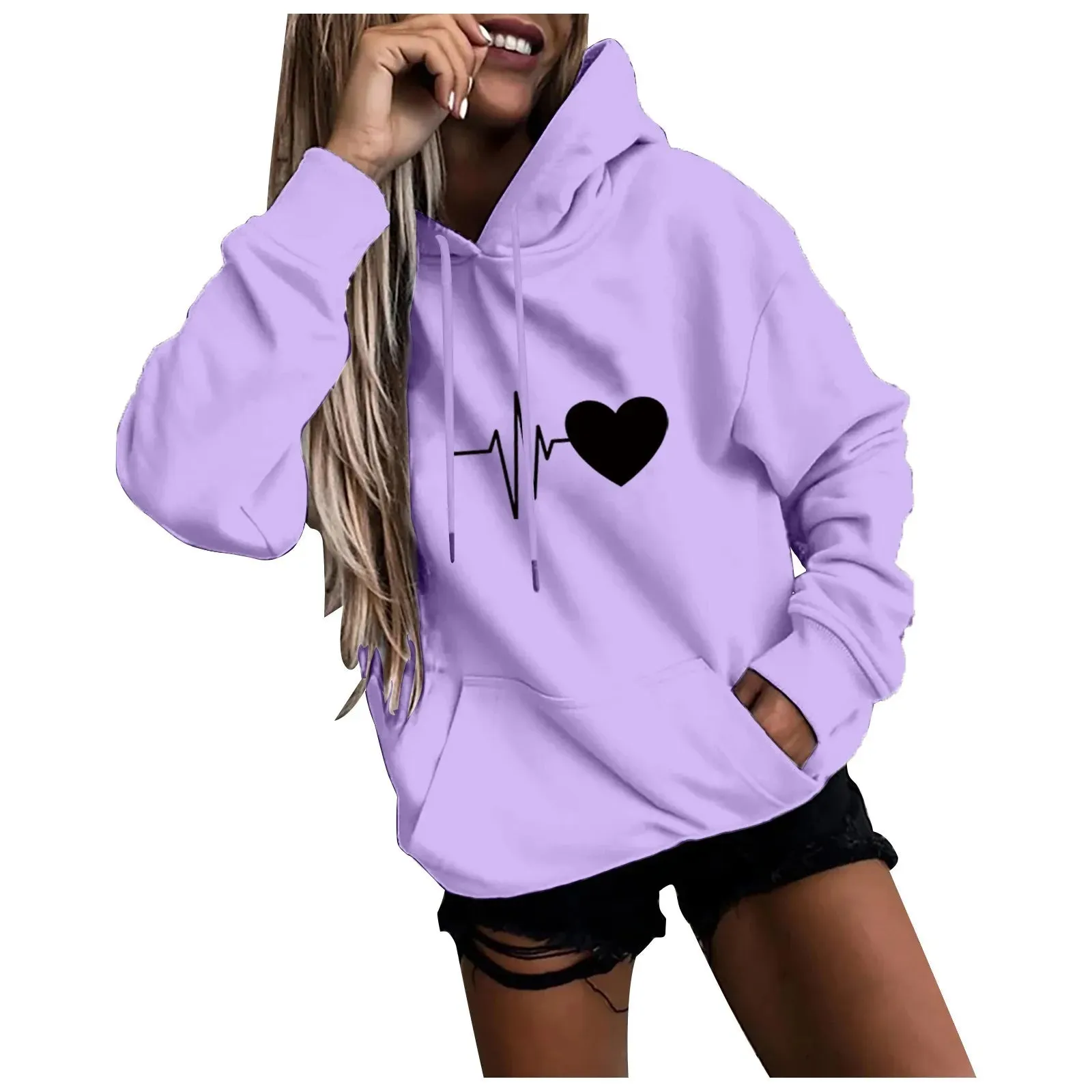 Women's Pullover Fashion Casual Fun Print Hooded Sweatshirt Loose Sports Tops Pullover