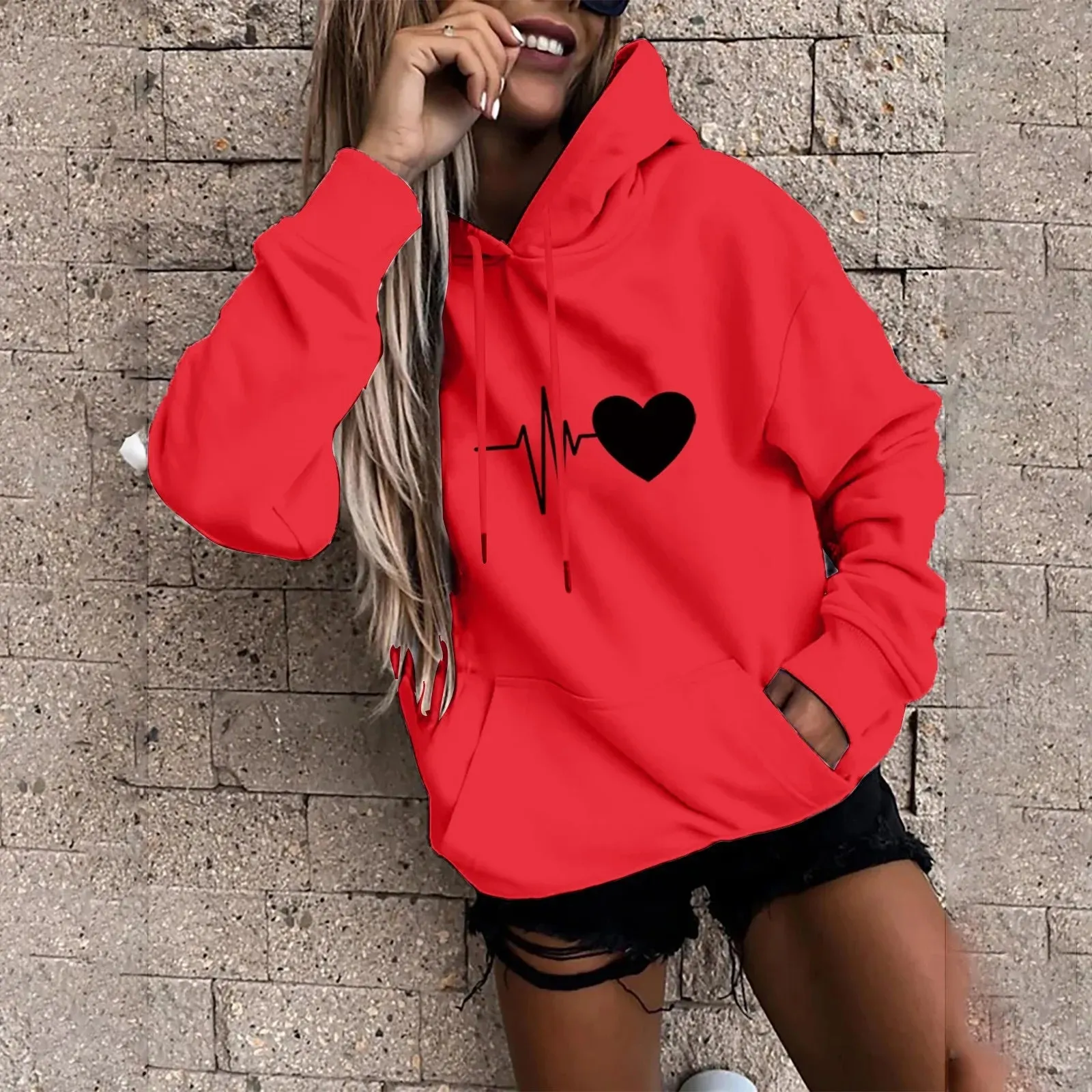 Women's Pullover Fashion Casual Fun Print Hooded Sweatshirt Loose Sports Tops Pullover